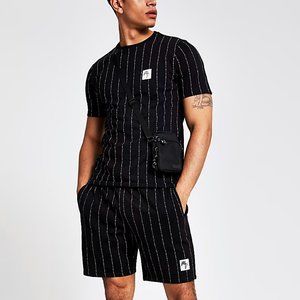 River Island Men Black 'Maison Riviera' Stripe Print Jersey Shorts